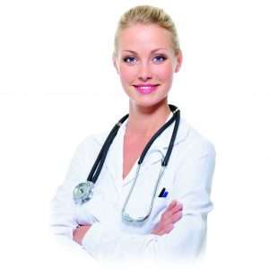 Beautiful successful female doctor with stethoscope